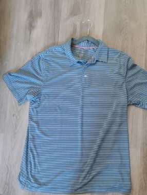 Men's Light Blue Striped Polo Shirt - Short Sleeve